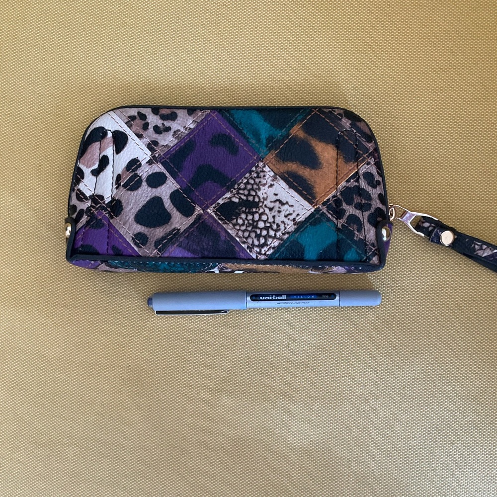Vibrant Multicolored Patchwork Faux Leather Wristlet Clutch Handbag